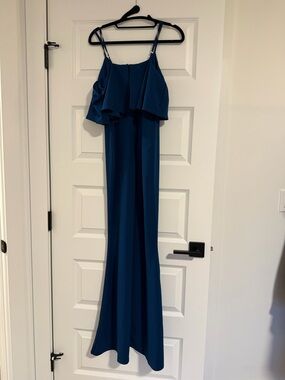 Missguided Teal Blue Spaghetti Strap Evening Gown